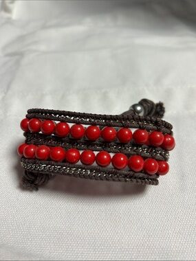 Red Bead Multi-Strand Wrap Bracelet